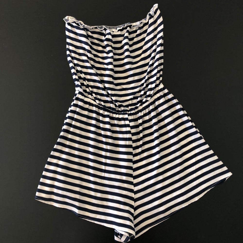 Navy and white striped romper